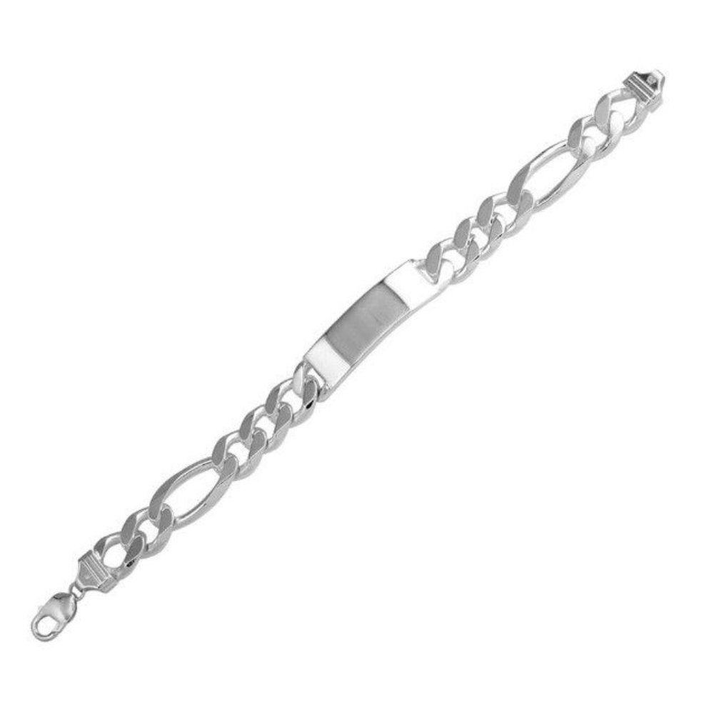 10.9MM Sterling Silver 925 Engravable ID Super Flat Figaro 120 Bracelet 9"